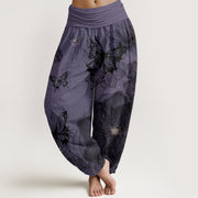 Buddha Stones Pure Cotton Butterfly Flowers Pattern Women's Elastic Waist Harem Pants