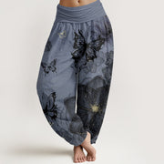 Buddha Stones Pure Cotton Butterfly Flowers Pattern Women's Elastic Waist Harem Pants