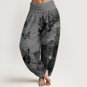 Buddha Stones Pure Cotton Butterfly Flowers Pattern Women's Elastic Waist Harem Pants
