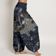 Buddha Stones Pure Cotton Casual Lotus Petal Pattern Women's Elastic Waist Harem Pants
