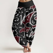 Buddha Stones Casual Playful Doodl Line Pattern Women's Elastic Waist Harem Pants