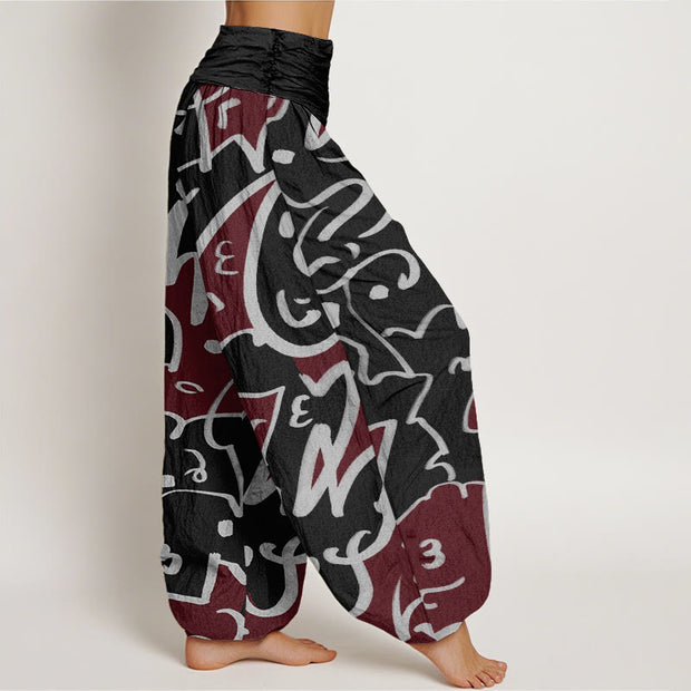 Buddha Stones Casual Playful Doodl Line Pattern Women's Elastic Waist Harem Pants