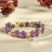 Buddha Stones Natural Amethyst Square Bead Meditation Healing Double Wrap Bracelet
