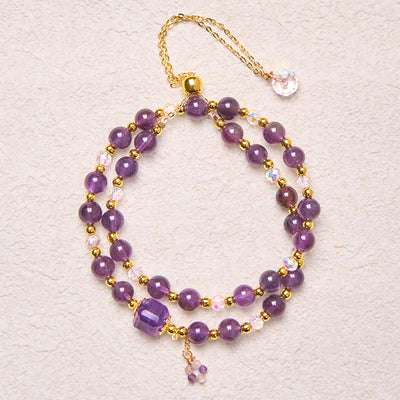 Buddha Stones Natural Amethyst Square Bead Meditation Healing Double Wrap Bracelet