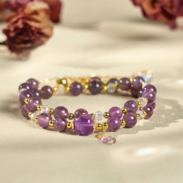 Buddha Stones Natural Amethyst Square Bead Meditation Healing Double Wrap Bracelet