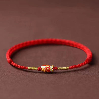 Buddha Stones Koi Fish Handmade Braided Red String Bracelet - Red String & Koi Fish - image 1