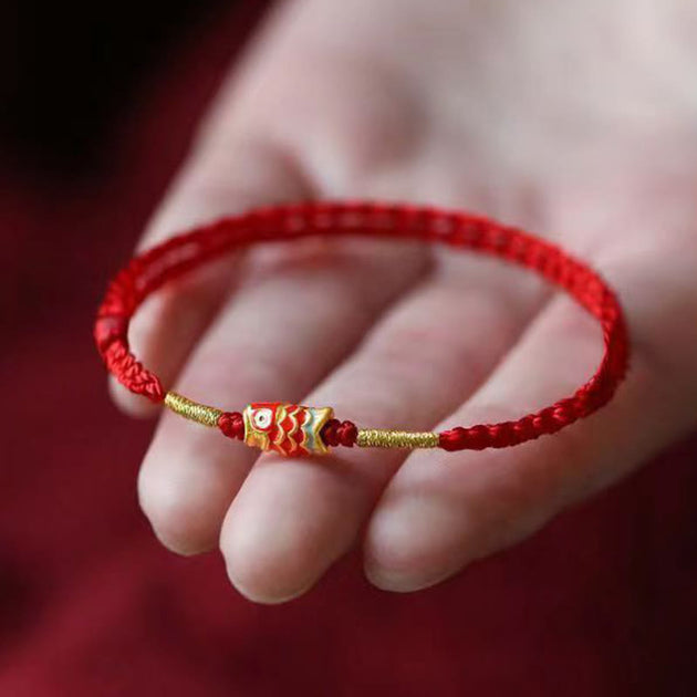 Buddha Stones Koi Fish Handmade Braided Red String Bracelet ...