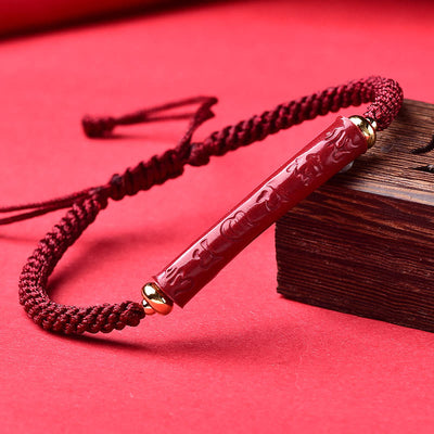Buddha Stones Handmade Cinnabar Om Mani Padme Hum Heart Sutra Blessing Braided Bracelet - Om Mani Padme Hum(Wrist Circumference: 14-19cm) - image 1