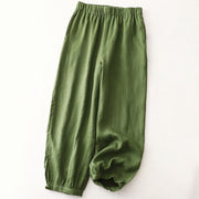 Buddha Stones Vintage Commute Side Slit Design 7-8 Length Women's Harem Cotton Linen Bloomers Pants With Pockets - ForestGreen - US8-10，UK/AU12-14，EU40-42 (2XL) - image 1