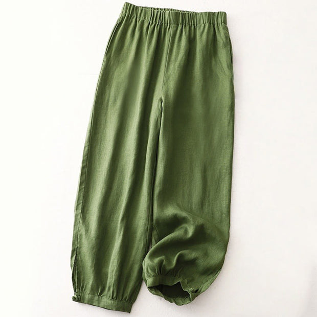 Buddha Stones Vintage Commute Side Slit Design 7-8 Length Women's Harem Cotton Linen Bloomers Pants With Pockets - ForestGreen - US8-10，UK/AU12-14，EU40-42 (2XL) - image 1
