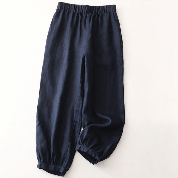 Buddha Stones Vintage Commute Side Slit Design 7-8 Length Women's Harem Cotton Linen Bloomers Pants With Pockets - MidnightBlue - US8-10，UK/AU12-14，EU40-42 (2XL) - image 19