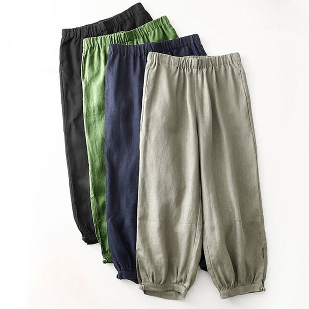 Buddha Stones Vintage Commute Side Slit Design 7-8 Length Women's Harem Cotton Linen Bloomers Pants With Pockets - image 24