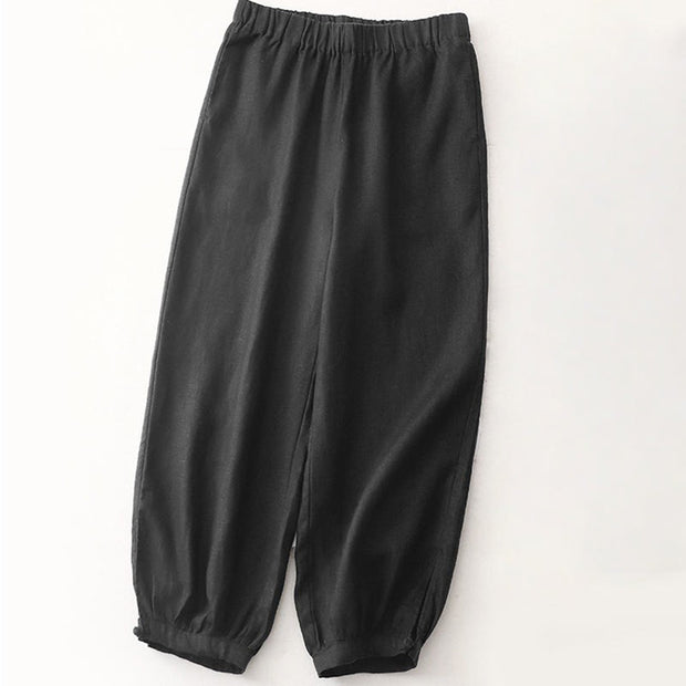 Buddha Stones Vintage Commute Side Slit Design 7-8 Length Women's Harem Cotton Linen Bloomers Pants With Pockets - Black - US8-10，UK/AU12-14，EU40-42 (2XL) - image 8