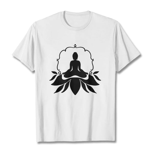 Buddha Stones Meditating Buddha Seated on Grass Tee T-shirt - White - 2XL - image 6