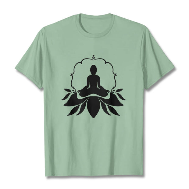 Buddha Stones Meditating Buddha Seated on Grass Tee T-shirt - PaleGreen - 2XL - image 15