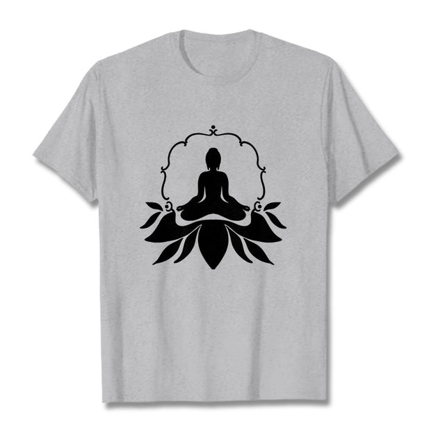 Buddha Stones Meditating Buddha Seated on Grass Tee T-shirt - LightGrey - 2XL - image 20