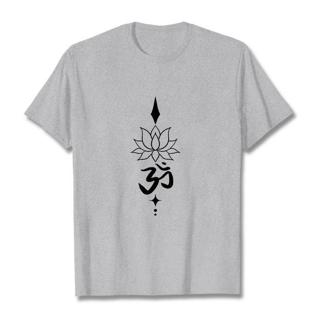 Buddha Stones Om Symbol Lotus Tee T-shirt - LightGrey - 2XL - image 11