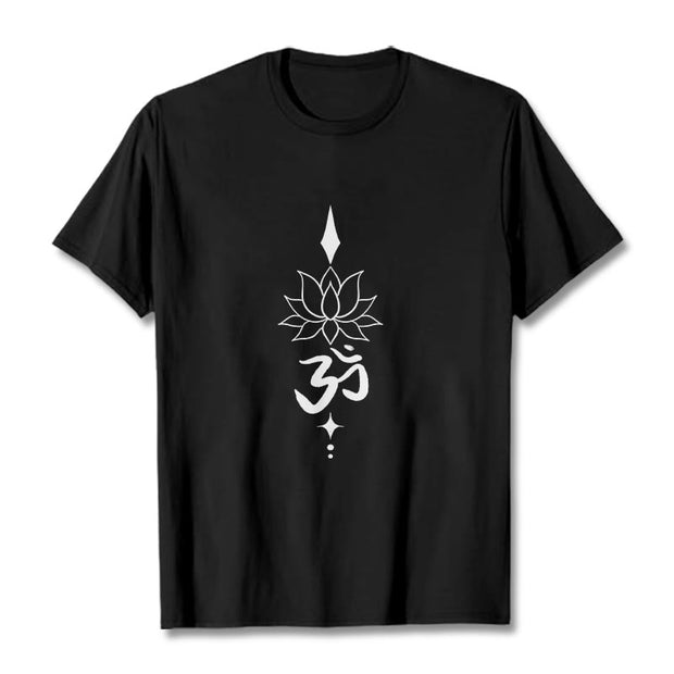 Buddha Stones Om Symbol Lotus Tee T-shirt - Black - 2XL - image 1