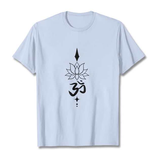 Buddha Stones Om Symbol Lotus Tee T-shirt - LightCyan - 2XL - image 14