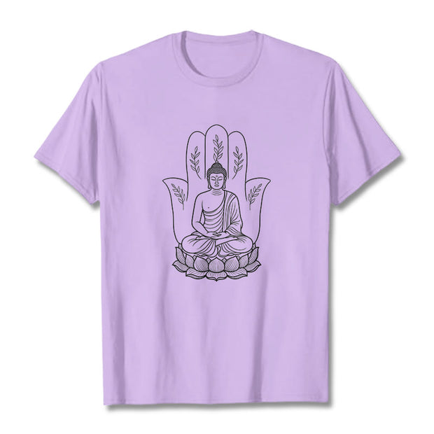 Buddha Stones Meditating Buddha Seated Hand Leaves Lotus Base Tee T-shirt - Plum - 2XL - image 17