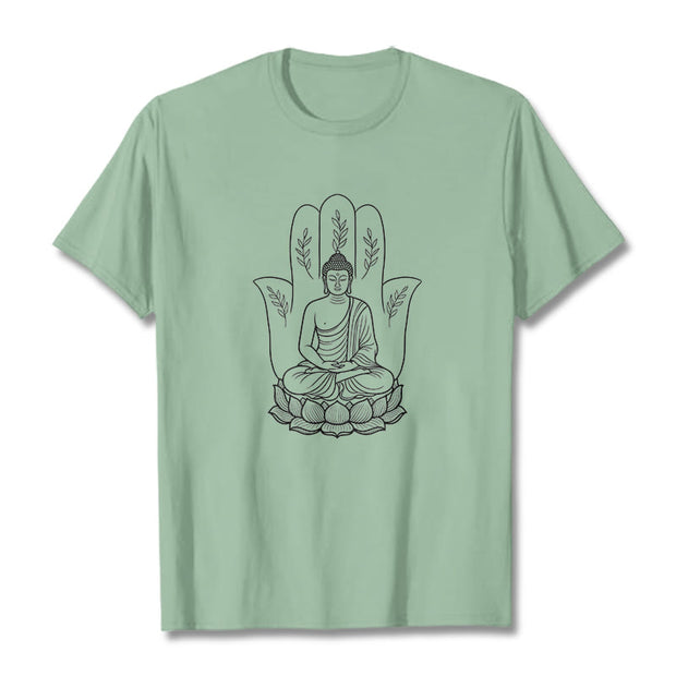 Buddha Stones Meditating Buddha Seated Hand Leaves Lotus Base Tee T-shirt - PaleGreen - 2XL - image 15