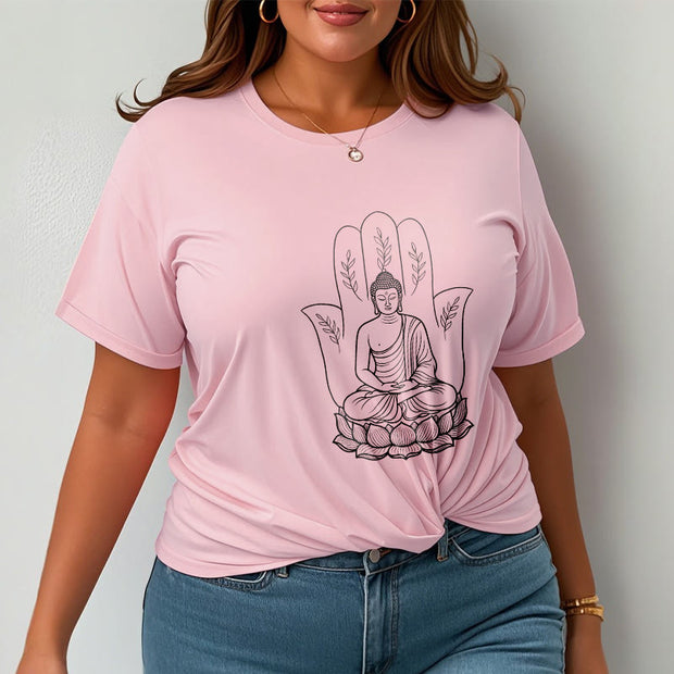 Buddha Stones Meditating Buddha Seated Hand Leaves Lotus Base Tee T-shirt - image 14