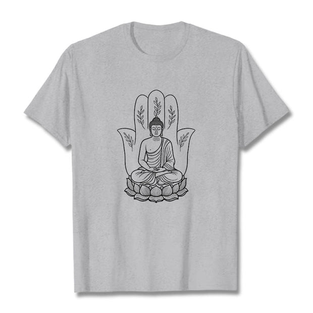 Buddha Stones Meditating Buddha Seated Hand Leaves Lotus Base Tee T-shirt - LightGrey - 2XL - image 20