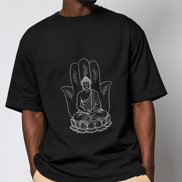 Buddha Stones Meditating Buddha Seated Hand Leaves Lotus Base Tee T-shirt - image 6