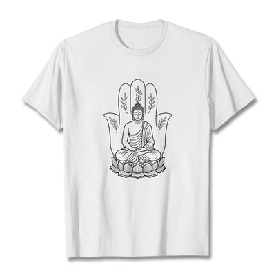 Buddha Stones Meditating Buddha Seated Hand Leaves Lotus Base Tee T-shirt - White - 2XL - image 1