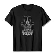 Buddha Stones Meditating Buddha Seated Hand Leaves Lotus Base Tee T-shirt - Black - 2XL - image 5