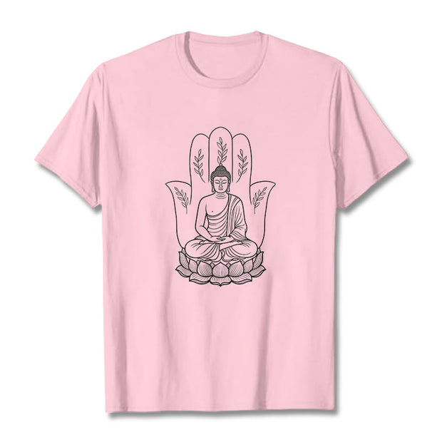 Buddha Stones Meditating Buddha Seated Hand Leaves Lotus Base Tee T-shirt - LightPink - 2XL - image 13