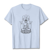 Buddha Stones Meditating Buddha Seated Hand Leaves Lotus Base Tee T-shirt - LightCyan - 2XL - image 19