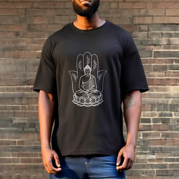 Buddha Stones Meditating Buddha Seated Hand Leaves Lotus Base Tee T-shirt - image 7