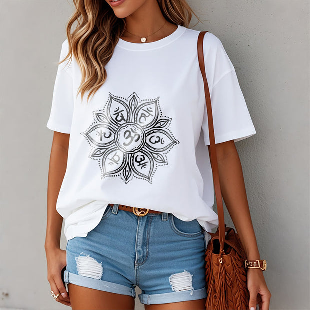 Buddha Stones Mandala Flower Om Mani Padme Hum Mantra Tee T-shirt