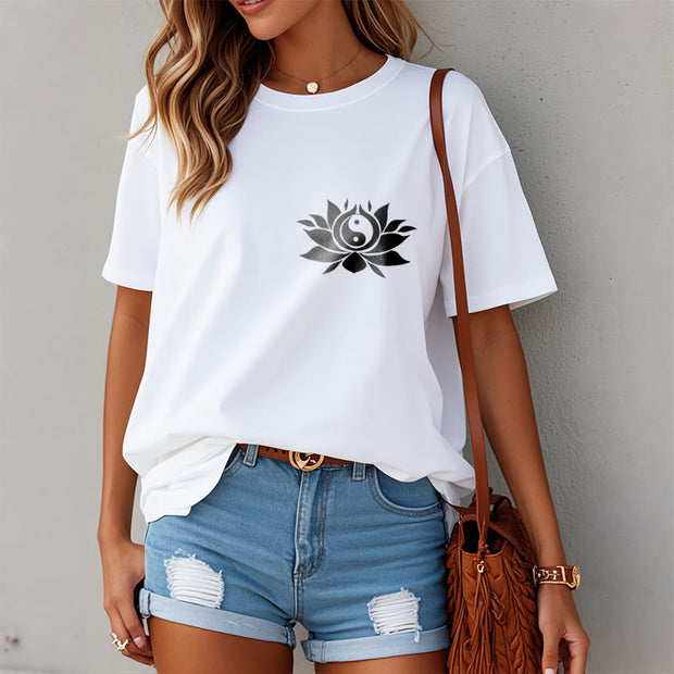 Buddha Stones Yin Yang Lotus Flower Design Tee T-shirt - image 10
