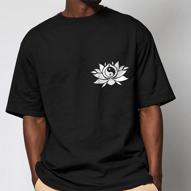 Buddha Stones Yin Yang Lotus Flower Design Tee T-shirt - image 2