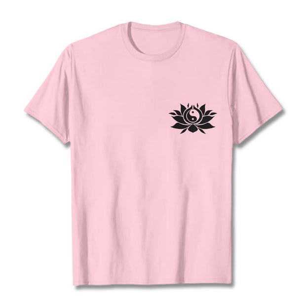 Buddha Stones Yin Yang Lotus Flower Design Tee T-shirt - LightPink - 2XL - image 17