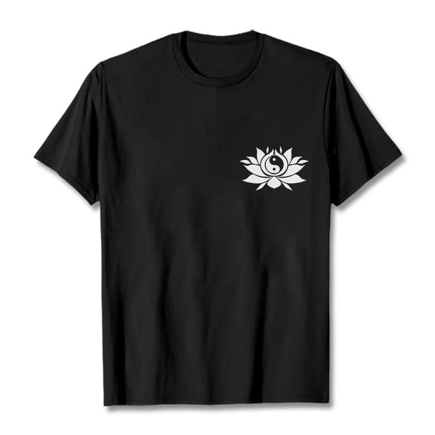 Buddha Stones Yin Yang Lotus Flower Design Tee T-shirt - Black - 2XL - image 1