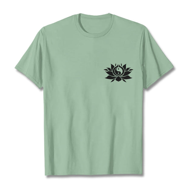 Buddha Stones Yin Yang Lotus Flower Design Tee T-shirt - PaleGreen - 2XL - image 15