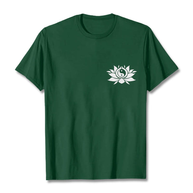 Buddha Stones Yin Yang Lotus Flower Design Tee T-shirt - ForestGreen - 2XL - image 6