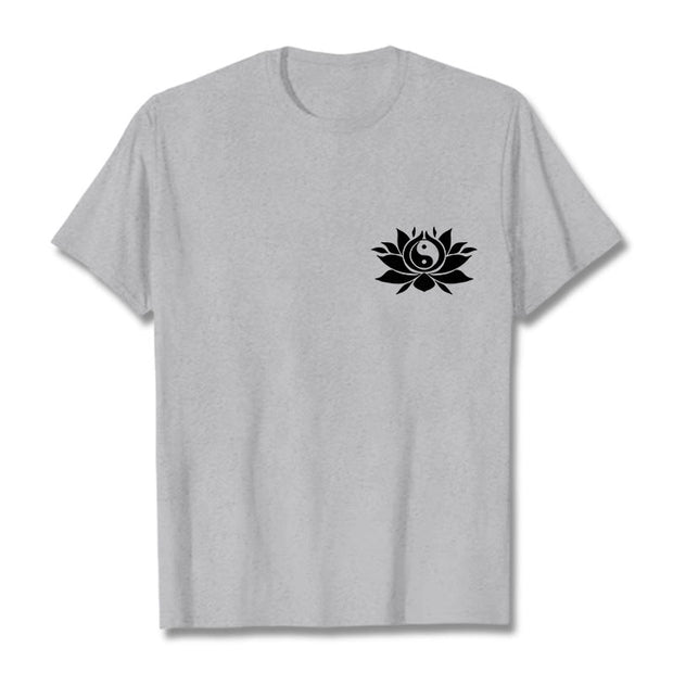 Buddha Stones Yin Yang Lotus Flower Design Tee T-shirt - LightGrey - 2XL - image 11