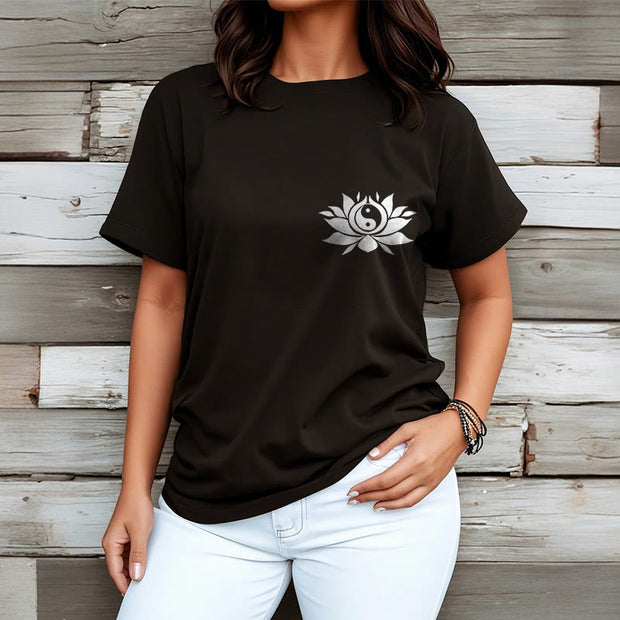 Buddha Stones Yin Yang Lotus Flower Design Tee T-shirt - image 4