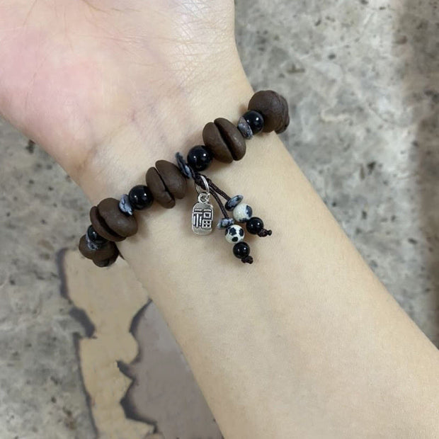Buddha Stones Natural Coffee Beans Tiger Eye Fu Character Protection Bracelet