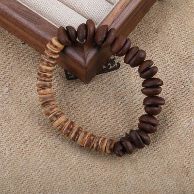 Buddha Stones Handmade Natural Coffee Beans Coconut Shell Happiness Bracelet
