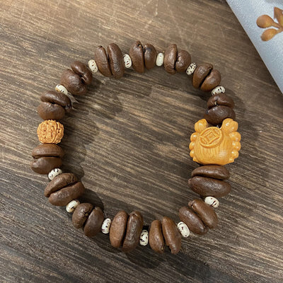 Buddha Stones Handmade Crab Copper Coins Coffee Beans Wenge Wood Bracelet - Coffee Bean(Wrist Circumference: 17.5cm) - image 1