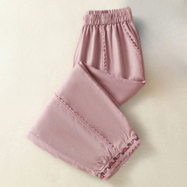 Buddha Stones Casual Plain Lace Side Design 7-8 Length Cotton Linen Women's Harem Pants With Pockets - image 11