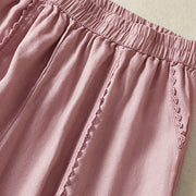 Buddha Stones Casual Plain Lace Side Design 7-8 Length Cotton Linen Women's Harem Pants With Pockets - image 12