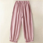 Buddha Stones Casual Plain Lace Side Design 7-8 Length Cotton Linen Women's Harem Pants With Pockets - image 10