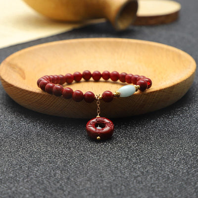 Buddha Stones Natural Cinnabar Peace Buckle Charm Blessing Bracelet - Cinnabar(Wrist Circumference 14-17cm) - image 1