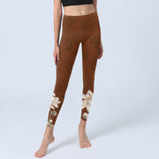 Buddha Stones Brown White Lotus Flower Print Gym Leggings Women's Yoga Pants - image 6